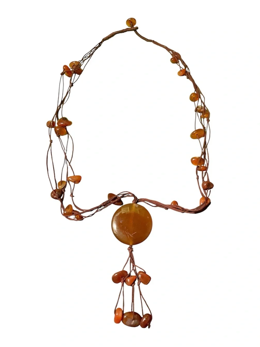 Amber-Tone Bead Pendant Necklace with Tassel